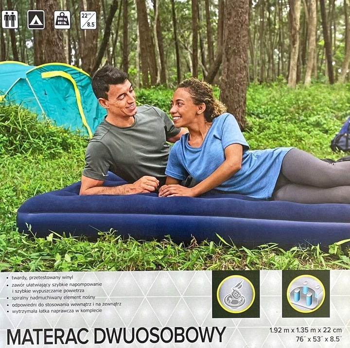 MATERAC DWUOSOBOWY WELUROWY DMUCHANY 192x135x22 cm