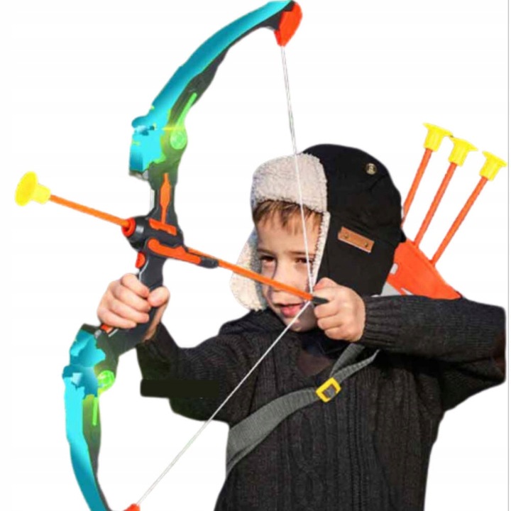 ZESTAW ŁUCZNIKA LED ŚWIECĄCY ŁUK Dla Dzieci STRZAŁY TARCZA Światła Dźwięki