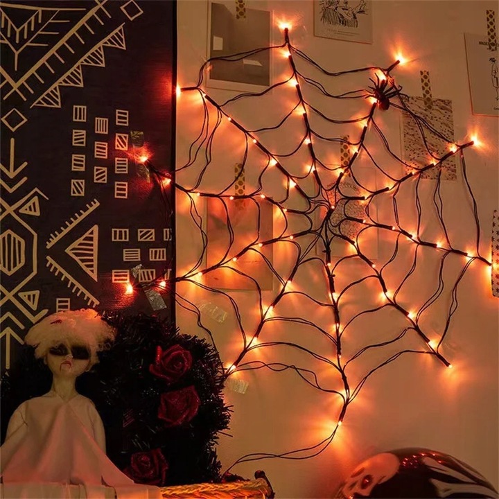 Światło LED Spider Web String Light z siatką zdalnego sterowania Halloween