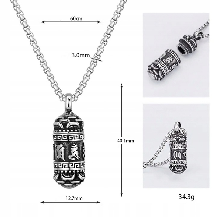 NASZYJNIK MĘSKI SEKRETNIK SREBRNY WISIOREK OTWIERANY STAL CHIRURGICZNA 316L