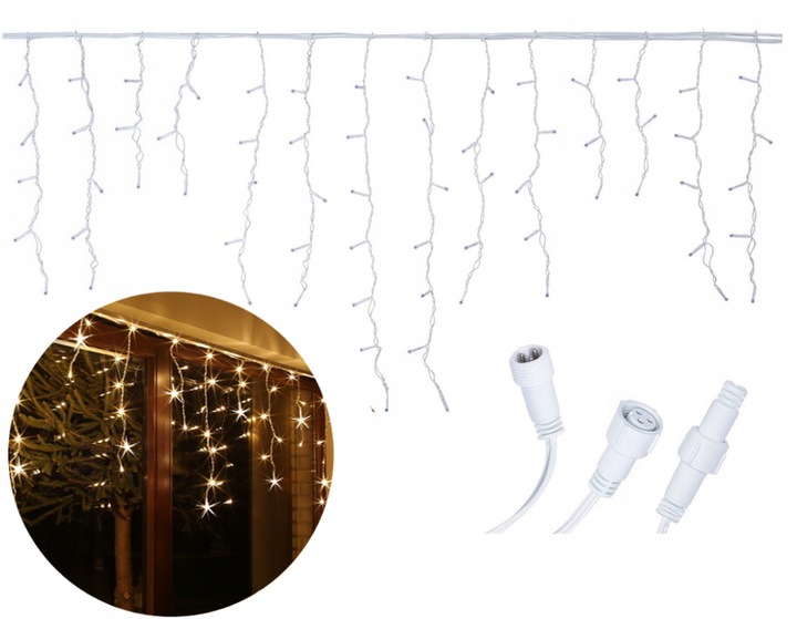 GIRLANDA SOPLE 200 LED 8M STAŁE BIAŁE CIEPŁE EFEKT FLASH FLESZ ZEWNĘTRZNE