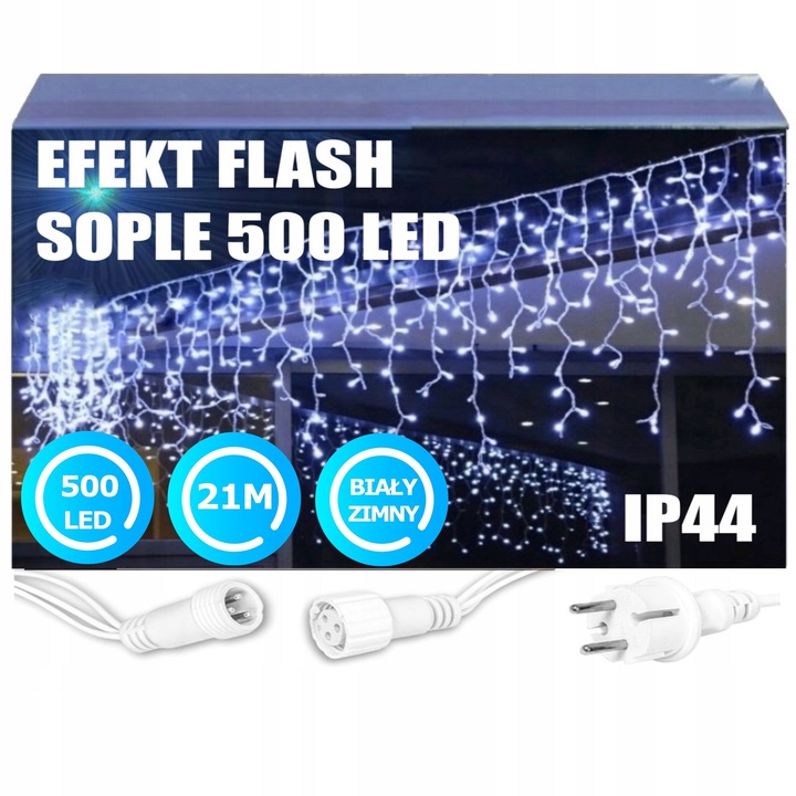 SOPLE FLASH 500 LED ZEWNĘTRZNE BIAŁE ZIMNE CHOINKOWE lampki z Flashem
