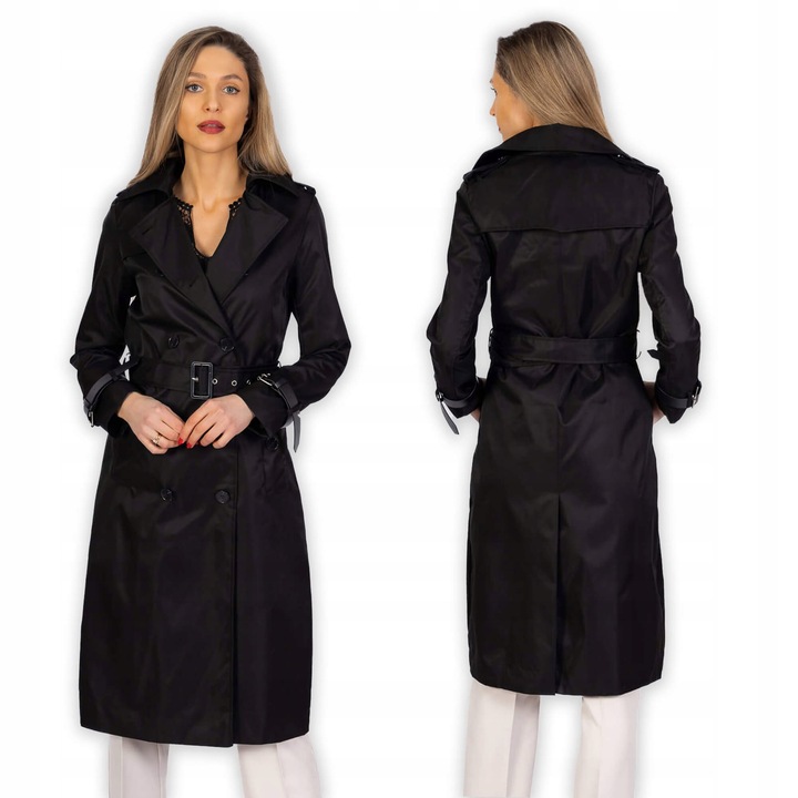 Płaszcz trencz prochowiec czarny długi s-2xl na wiosnę