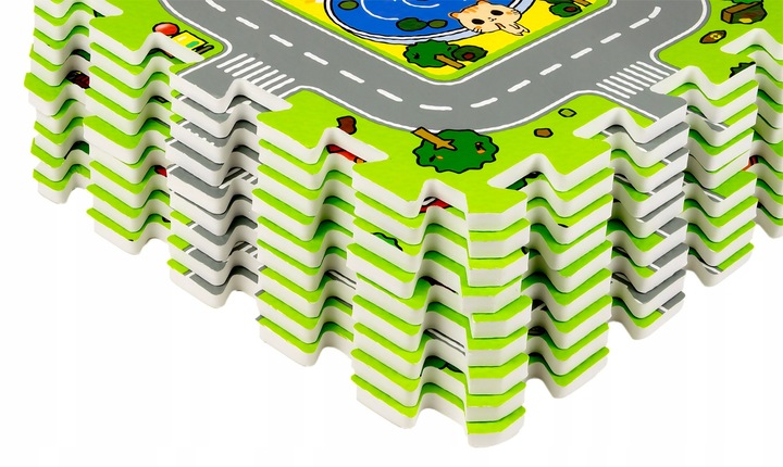 GRUBE PUZZLE PIANKOWE DUŻA MATA PODŁOGOWA EDUKACYJNA 90x90 ULICE MIASTO