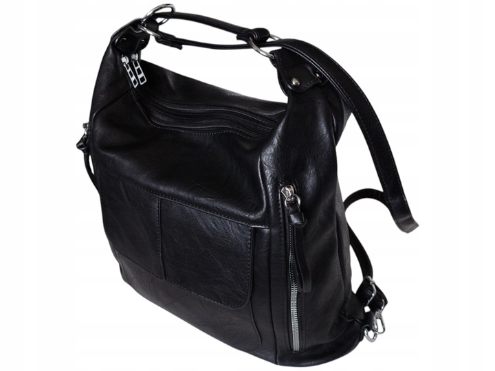 Torebka Damska Torebko-Plecak Miejska Listonoszka Czarny Styl Duży