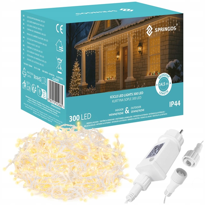 LAMPKI SOPLE 300 LED ZEWNĘTRZNE CHOINKOWE FLASH KURTYNA GIRLANDA ŚWIETLNA