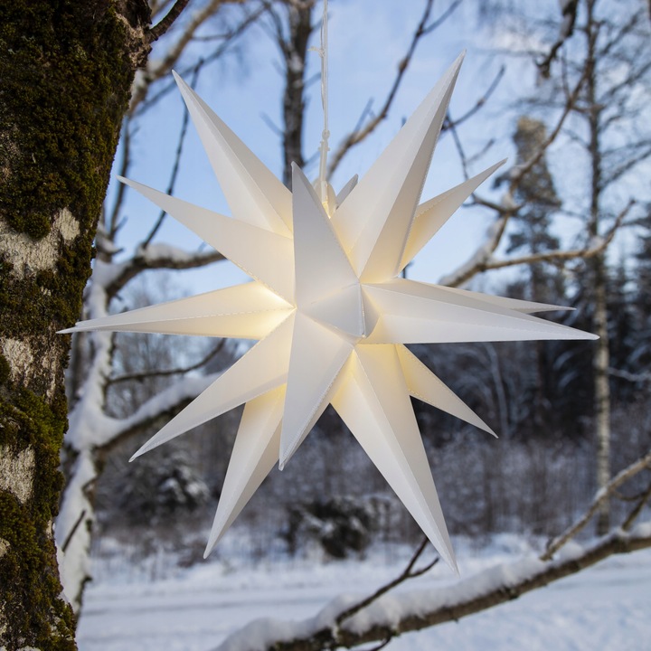 Gwiazda wisząca biała 3D Led ALICE 57 cm na baterie