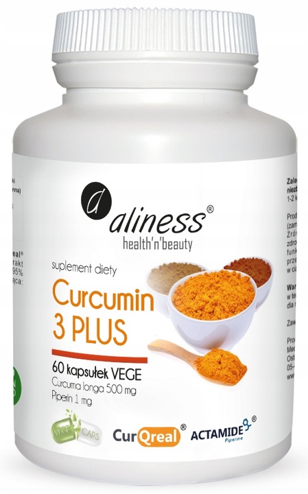 Aliness CURCUMIN C3 PIPERYNA Turmeric Kurkumina 500mg + Piperyna 1mg 60k