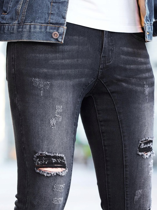 JEANSY MĘSKIE RURKI PODARTE SPRANE CZARNE SHEIN XL