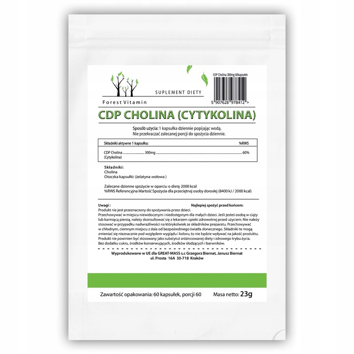 FOREST CDP CHOLINA CYTYKOLINA 60kaps PAMIĘĆ KONCENTRACJA ENERGIA MOCNA