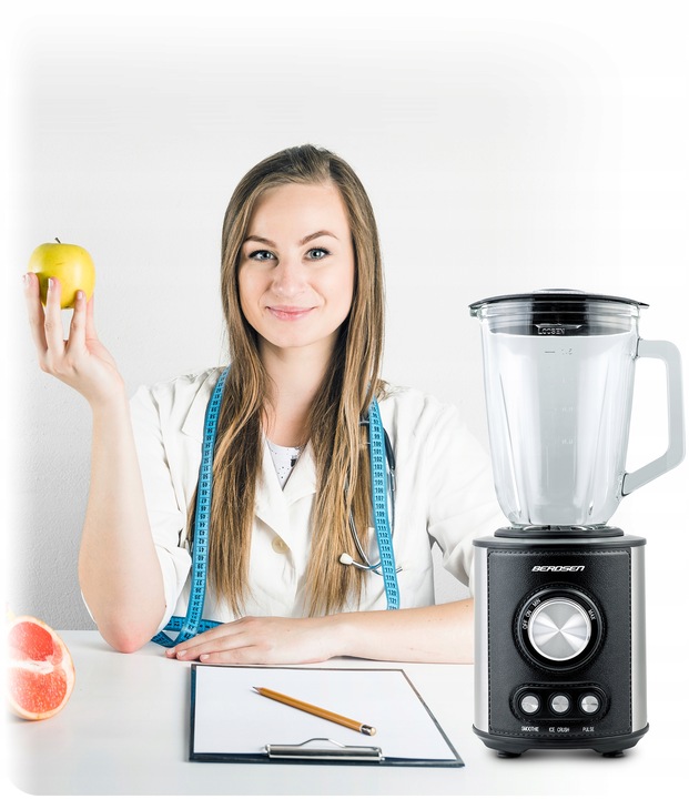 DUŻY BLENDER KIELICHOWY SZKLANY BERDSEN 800W CZARNY 1,5L