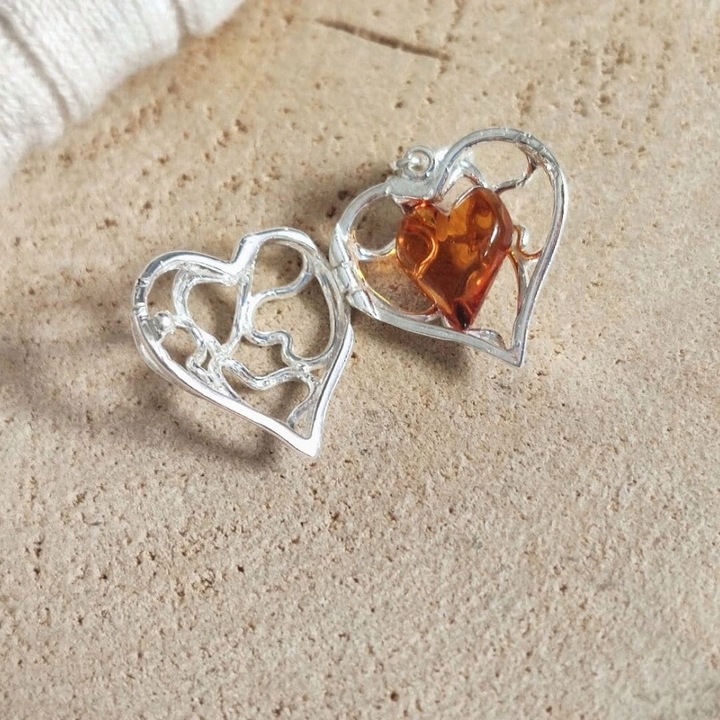 Naszyjnik Sekretnik Srebrny z Bursztynem