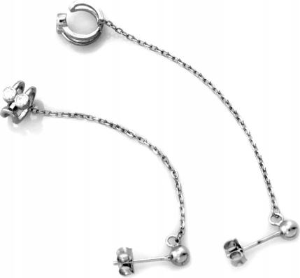 Srebrne kolczyki damskie 925 nowoczesne na sztyfcie łańcuszek nausznica