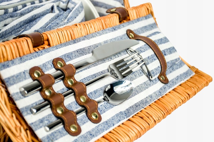 Pleciony kosz piknikowy wiklinowy dla 2 osób ogród termotorba talerze