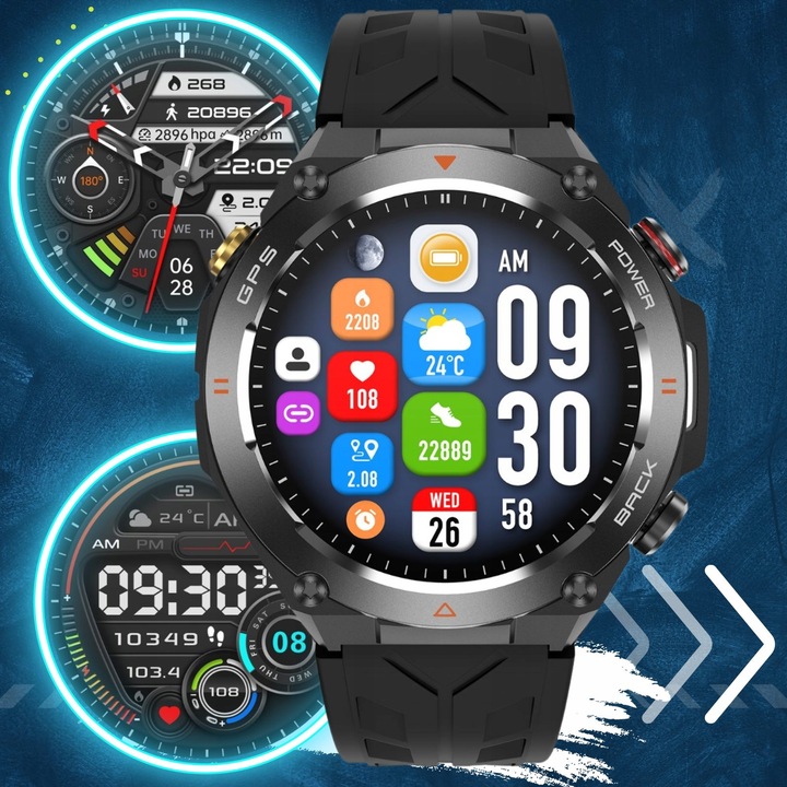 Zegarek męski SMARTWATCH RBN z GPS KOMPASEM BAROMETREM ROZMOWY BATERIA 600