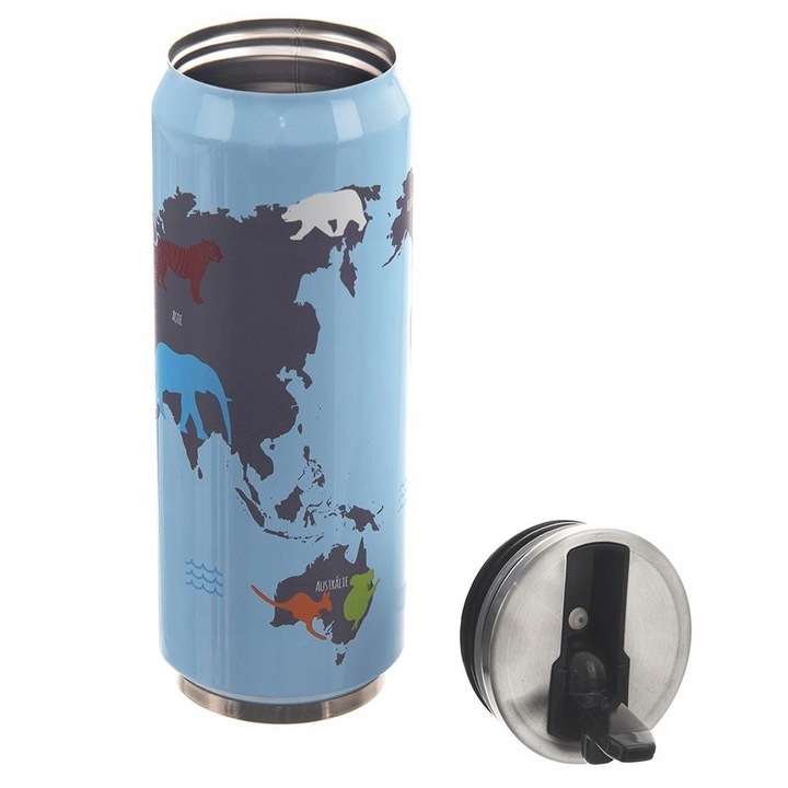 Kubek Termiczny Termos Bidon Puszka Mapa Świata ze Słomką ORION 500 ml