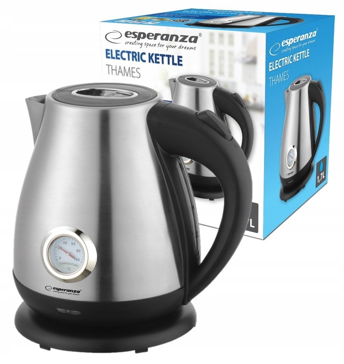 STYLOWY CZAJNIK ELEKTRYCZNY Z TERMOMETREM 1.7 L INOX 2200W STAL NIERDZEWNA