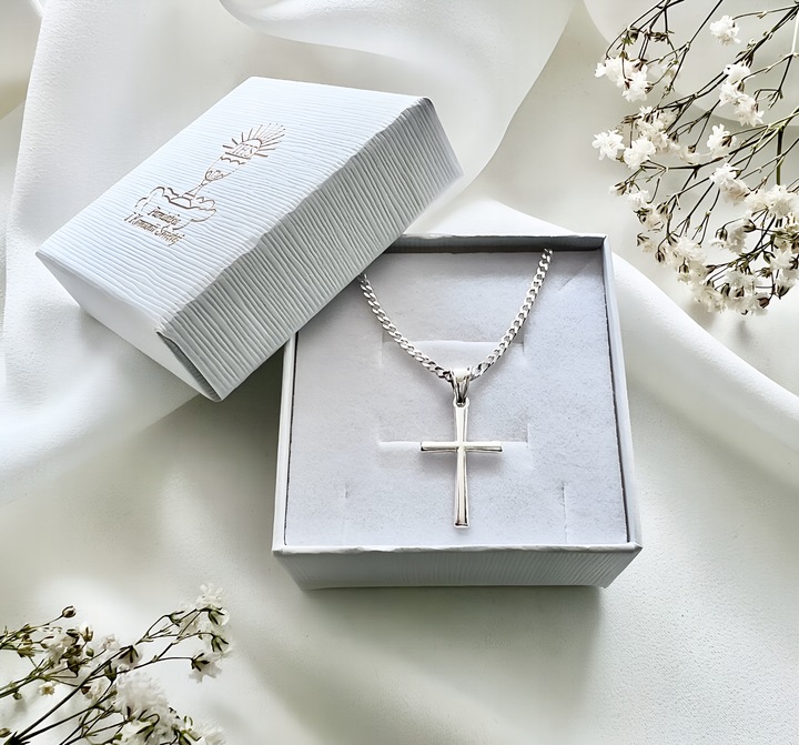 Srebrny komplet 40cm pancerka z krzyżykiem wyjątkowy prezent na Komunię 925