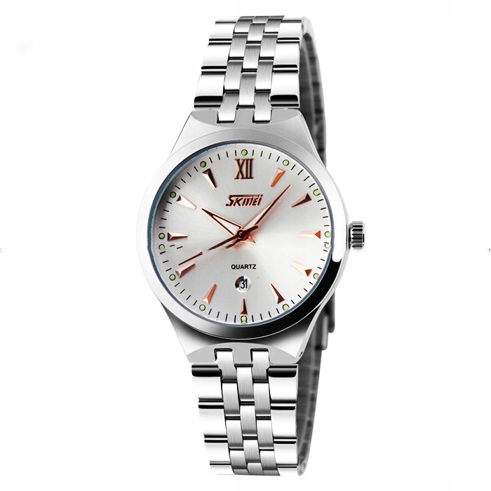 Zegarek damski klasyczny bransoleta srebrny datownik elegancki