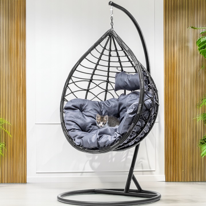 Kosz KOKON Fotel Wiszący Ogrodowy HUŚTAWKA Jakosc PREMIUM GRUBY XXL CZARNY