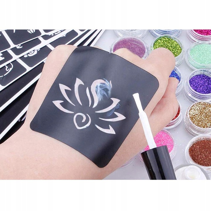 ZESTAW DO ROBIENIA TATUAŻY BROKATOWYCH SZABLONY ZMYWALNE BROKATY DLA DZIECI