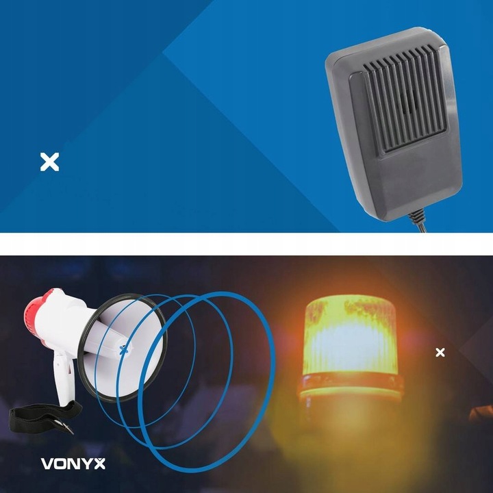 Megafon z mikrofonem i funkcją syreny szczekaczka