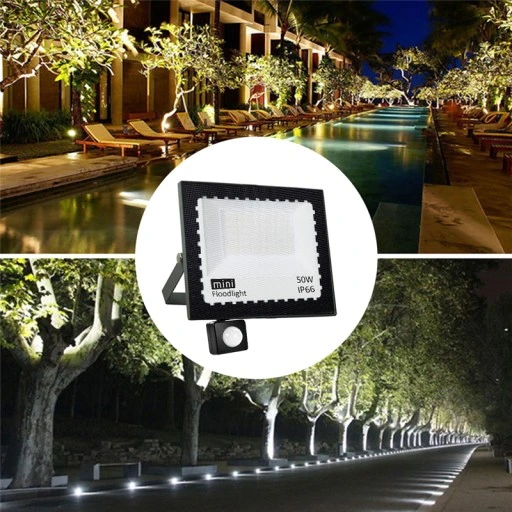 HALOGEN LED 50W NAŚWIETLACZ SLIM CZUJNIK RUCHU ZEWNĘTRZNY DO MAGAZYNU