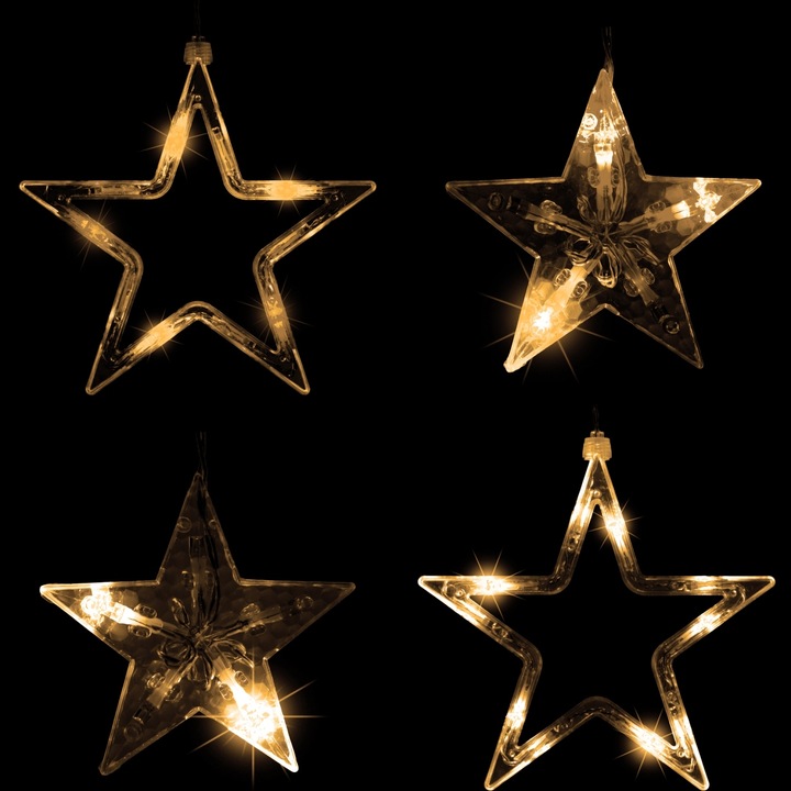 Świąteczna kurtyna 5 gwiazdek, oswietlenie 61 LED, ciepła biel+ pilot