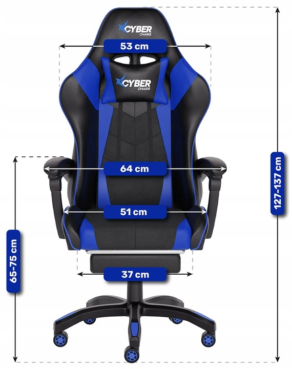 FOTEL GAMINGOWY CYBER CHAIRS X-POWER BLUE - BIUROWY Z MASAŻEM I PODNÓŻKIEM