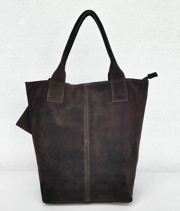 Zamszowa torebka shopper ciemna czekolada