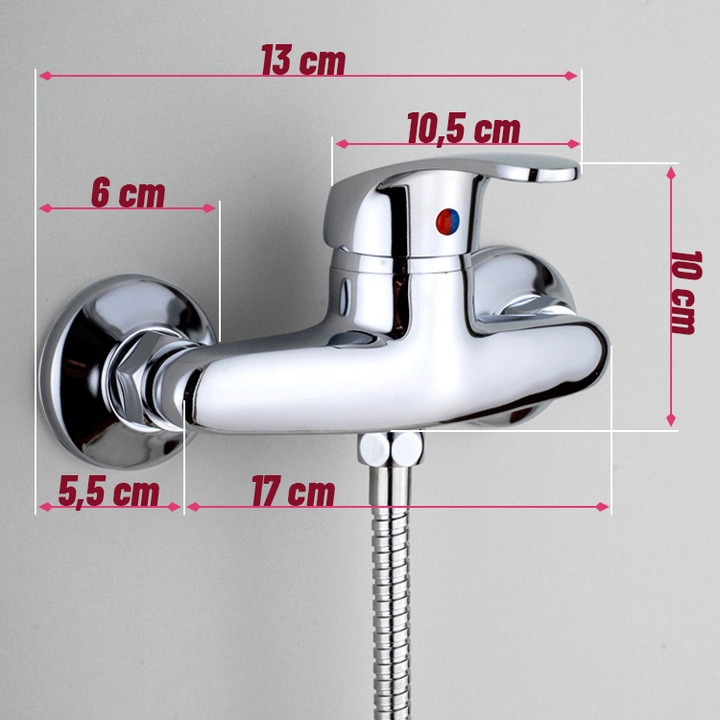 BATERIA PRYSZNICOWA CHROM ZESTAW ZE SŁUCHAWKĄ WĘŻEM I UCHWYTEM ŚCIENNYM