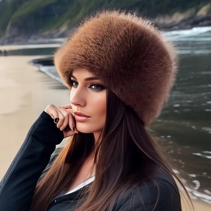 CZAPKA DAMSKA ZIMOWA CIEPŁA FUTRZANA MODNA ELEGANCKA FUTERKOWA TOCZEK