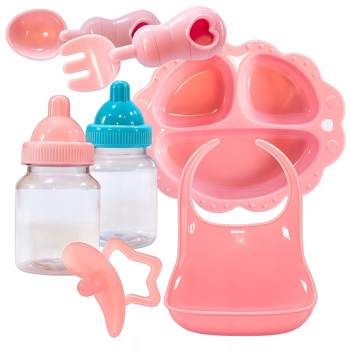 Zestaw butelki buteleczka akcesoria dla lalki smoczek talerzyk śliniak 7w1