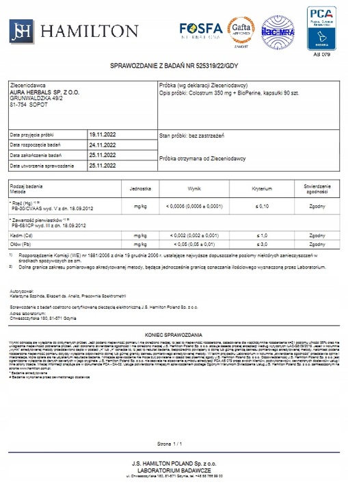 AURA HERBALS Colostrum + BioPerine, kapsułki