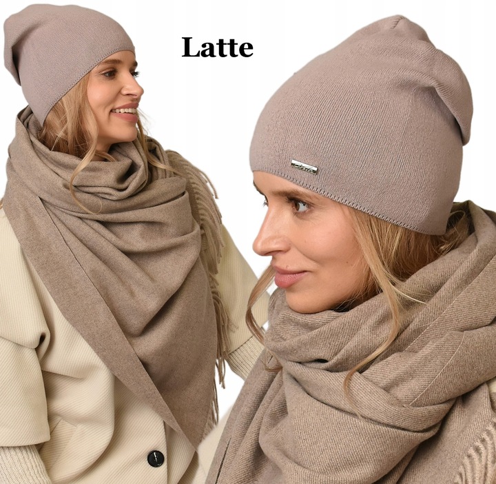 Jesienna CZAPKA damska nakrycie głowy polski producent latte gładka V3