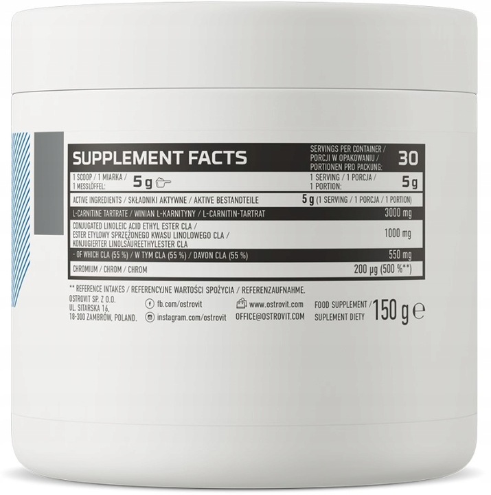 Ostrovit 3C CLA carnitine chromium malinowa z miętą odchudzanie 150 g