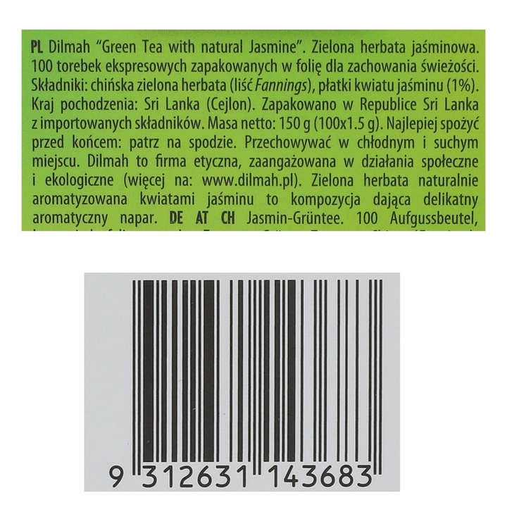 Dilmah Zielona herbata jaśminowa 100 x 1,5 g