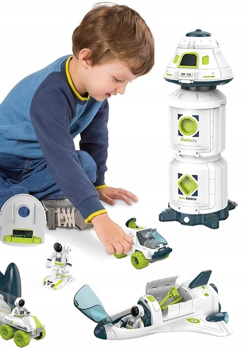 Zestaw Stacja Kosmiczna Wahadłowiec Łazik Figurki Astronautów dla dzieci 3+