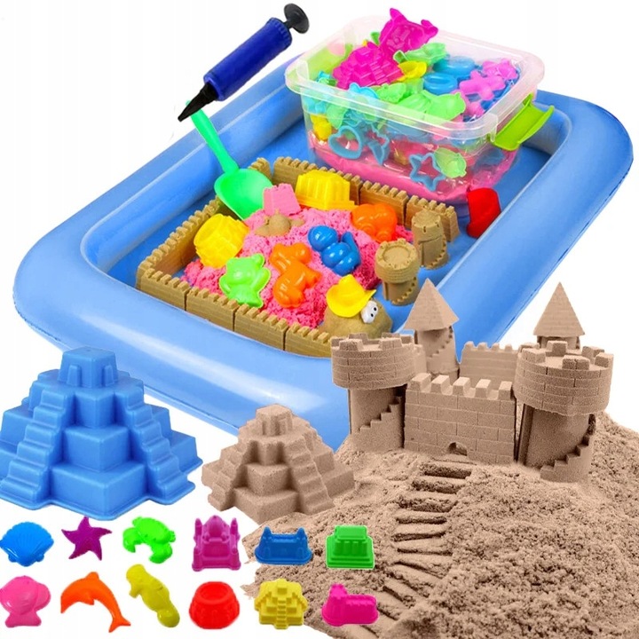 Piasek kinetyczny 3kg ZESTAW NAJWIĘKSZY 115 ELEMENTÓW kolorowy pompka basen