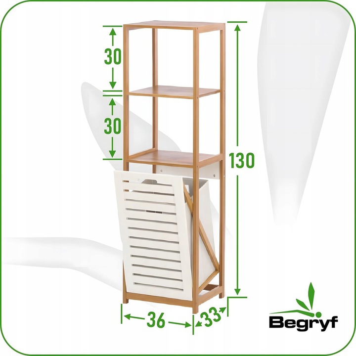 KOSZ NA PRANIE wąski REGAŁ bambusowy do ŁAZIENKI wysuwany PÓŁKI bambus loft