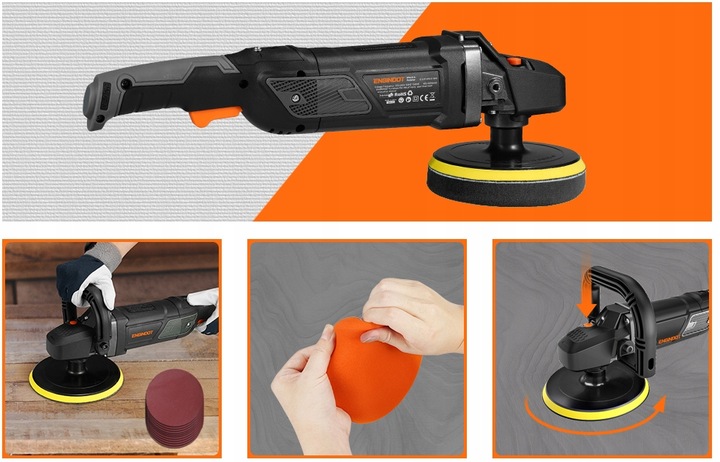 Profesjonalna POLERKA SAMOCHODOWA Z REGULACJĄ OBROTÓW z LCD + 20 AKCESORIÓW