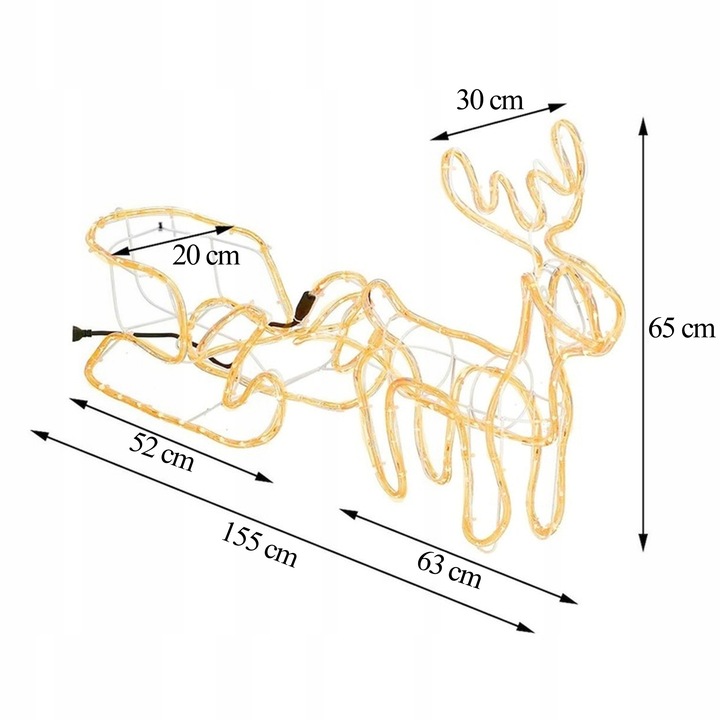 Renifer LED z Saniami na Zewnątrz - Świąteczne Światło FLASH, Biały Zimny