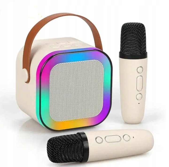 GŁOŚNIK BLUETOOTH PRZENOŚNY KARAOKE RGB 2 MIKROFONY MINI JACK USB SD