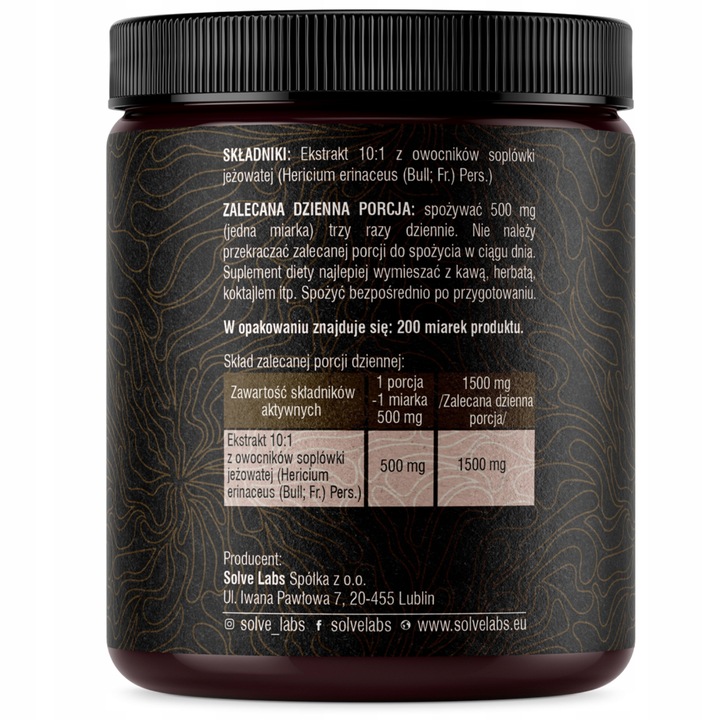 LION'S MANE Soplówka Jeżowata 10:1 100g SOLVE LABS Pamięć i Koncentracja