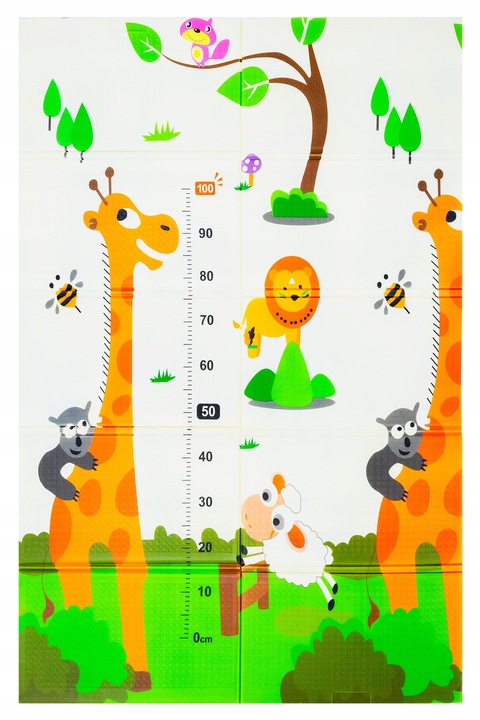 DWUSTRONNA MATA PIANKOWA SKŁADANA DLA DZIECI 180X120 UROCZE ŻYRAFY MIARKA