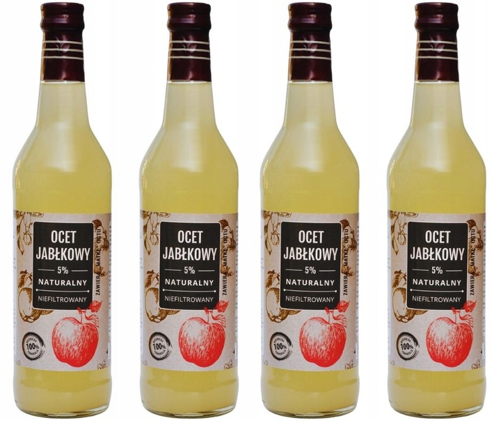 4x Ocet Jabłkowy Niefiltrowany Żywy z Matką Octową 4x 500ml Naturo