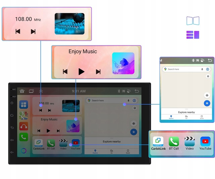 RADIO SAMOCHODOWE 2 DIN 4GB/64GB ANDROID AUTO CARPLAY ANDROID 13 RDS DSP 7"