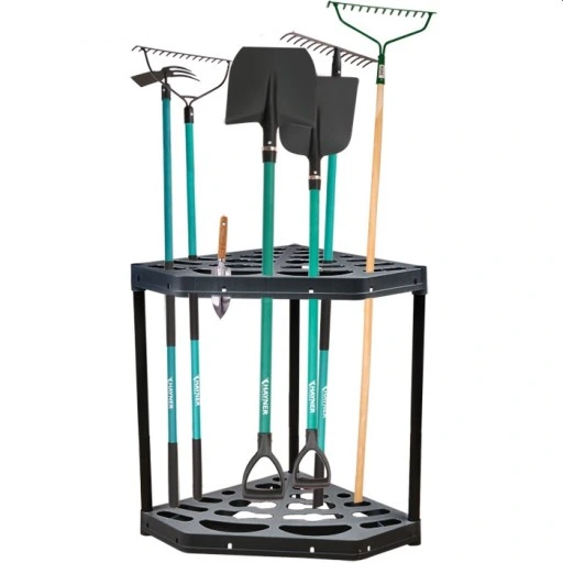 STOJAK NA NARZĘDZIA OGRODNICZE OGRODOWE NAROŻNY METALOWE NOGI 20 OTWORÓW