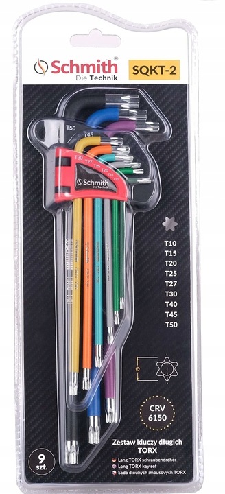 KLUCZE IMBUSOWE TORX DŁUGIE IMBUS T10-T50 ZESTAW 9szt Z OTWOREM SCHMITH