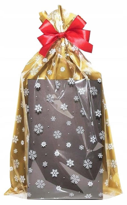 Torebki worki foliowe celofanowe ZŁOTE ŚWIĄTECZNE ŚNIEŻYNKI 30x50 50 szt.